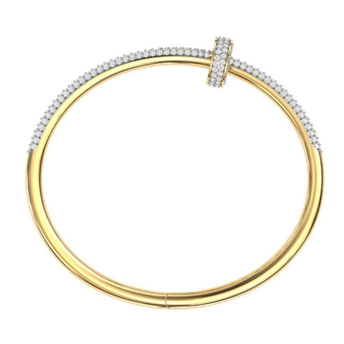 14K Solid Yellow Gold with Diamond Nail Bangle